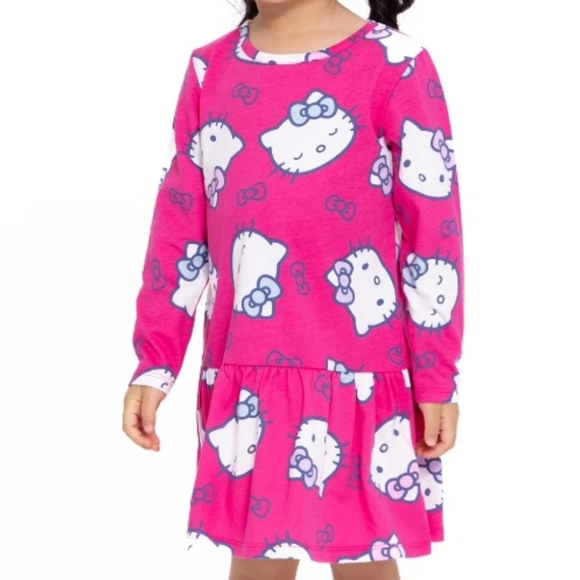 Hello Kitty Toddler Girls Print Drop Waist Dress with Long Sleeves 12m - Picture 3 of 3